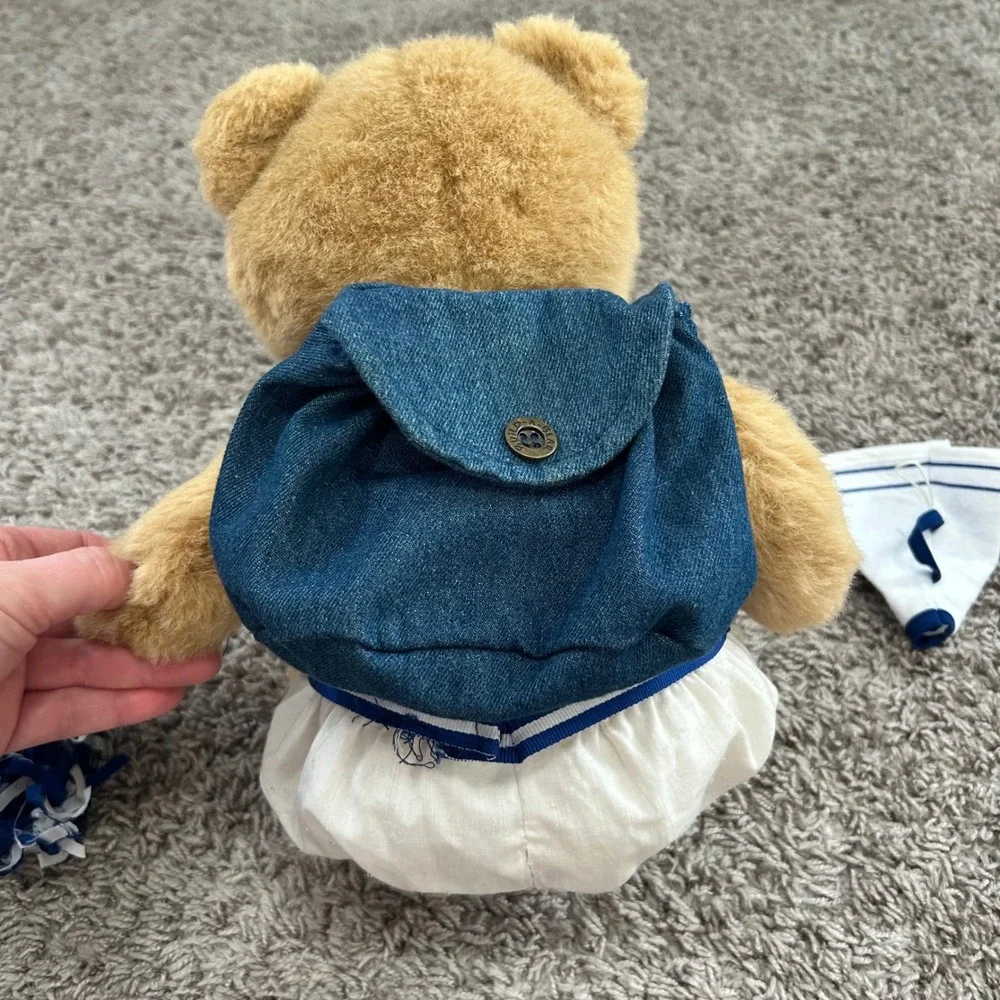 Vintage Build a Bear Teddy Bear Cheerleader Outfit Denim Backpack‎